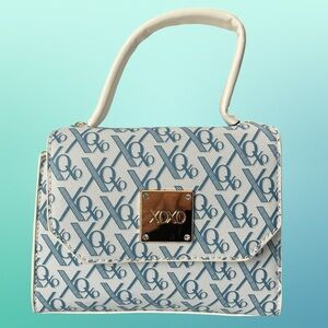 XOXO Blue and White Logo Top Handle Vegan Leather Handbag Shoulder Crossbody